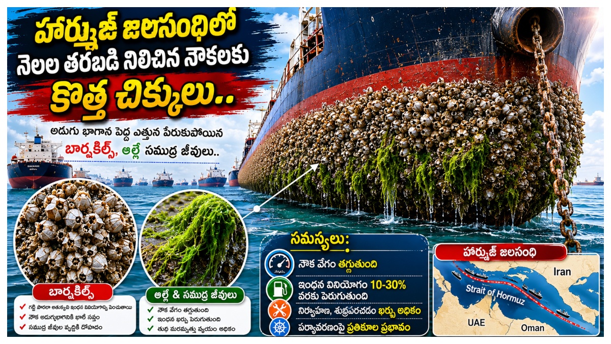 హార్ముజ్‌‌ జలసంధిలో నెలల తరబడి నిలిచిన నౌకలకు కొత్త చిక్కులు.. అడుగు భాగాన పెద్ద ఎత్తున పేరుకుపోయిన బార్నకిల్స్‌, ఆల్గే సముద్ర జీవులు..