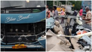 Nalgonda Road Accident: పెద్దకాపర్తి వద్ద ఘోర రోడ్డు ప్రమాదం.. ప్రైవేట్ బస్సు-కారు ఢీ.. నలుగురు దుర్మరణం