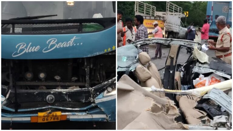 Nalgonda Road Accident: పెద్దకాపర్తి వద్ద ఘోర రోడ్డు ప్రమాదం.. ప్రైవేట్ బస్సు-కారు ఢీ.. నలుగురు దుర్మరణం