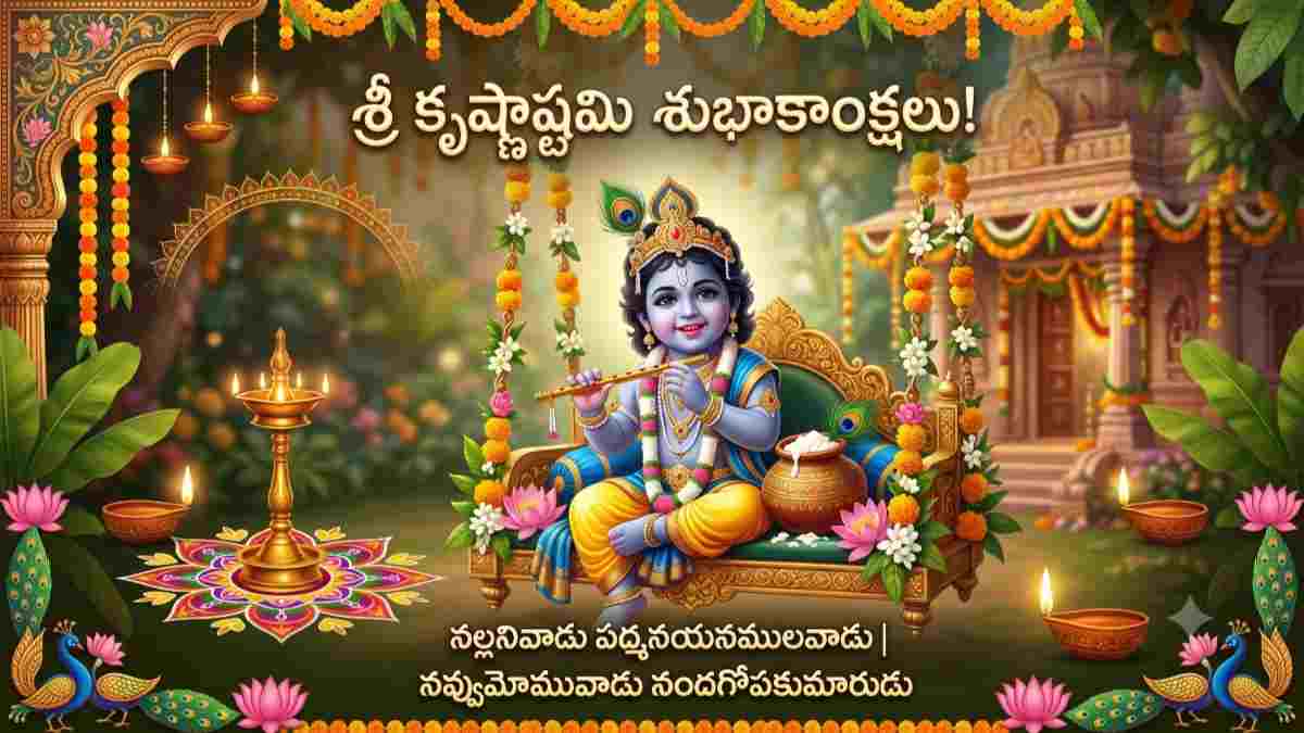 Sri Krishna Janmashtami Wishes In Telugu: మీ బంధుమిత్రులకు శ్రీకృష్ణజన్మాష్టమి శుభాకాంక్షలు ఫోటో గ్రీటింగ్స్ ద్వారా ఇలా తెలియజేయండి..(Whatsapp Status Free Download)