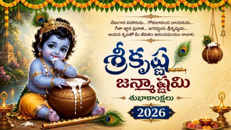 Krishna Janmashtami Wishes in Telugu: శ్రీకృష్ణ జన్మాష్టమి 2026 శుభాకాంక్షలు: వాట్సాప్, ఫేస్‌బుక్ మెసేజెస్‌, కోట్స్!