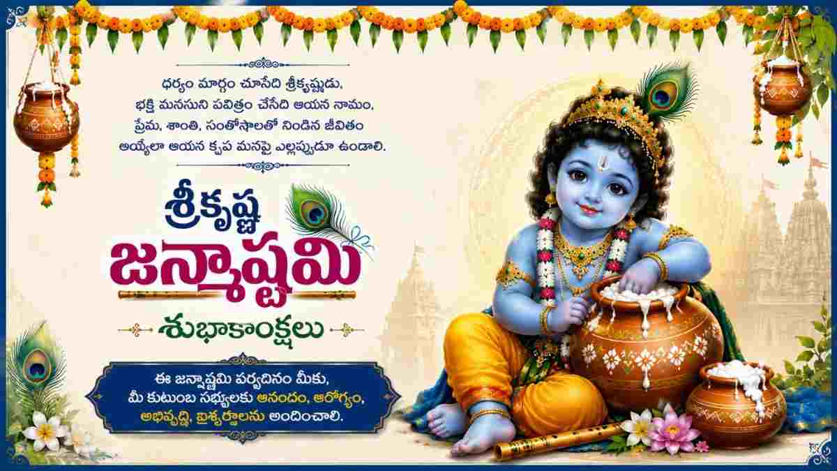 Shri Krishna Janmashtami 2026 Wishes in Telugu: శ్రీకృష్ణ జన్మాష్టమి సందర్భంగా మీ బంధుమిత్రులకు ఫోటో గ్రీటింగ్స్ రూపంలో శుభాకాంక్షలు తెలియజేయండి..(Whatsapp Status)