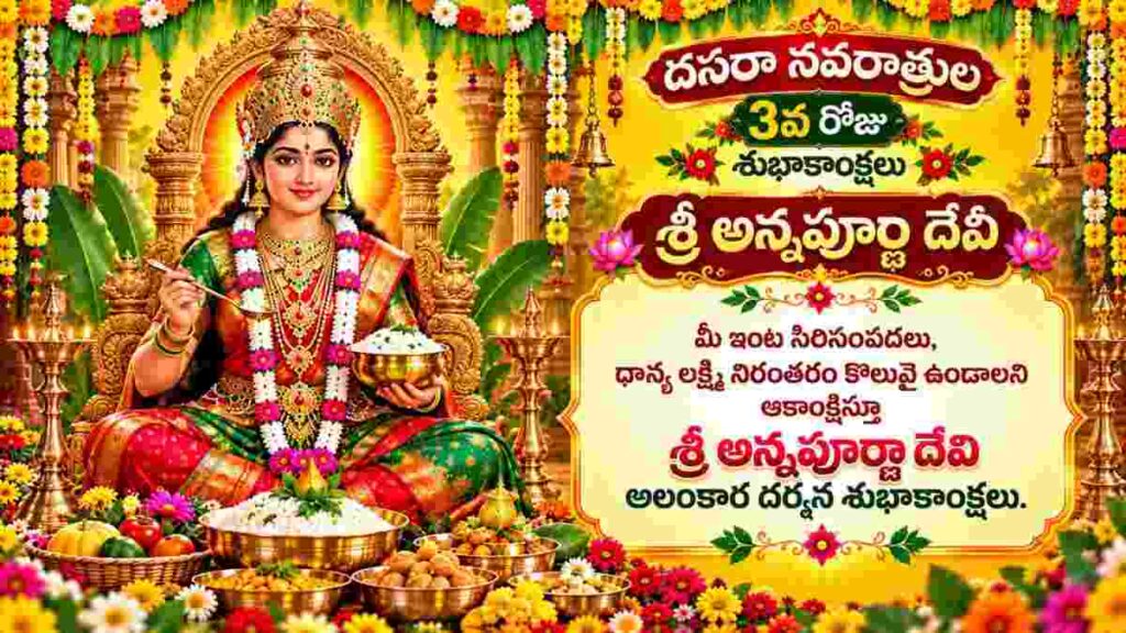 Dasara 3rd Day Wishes: దసరా శరన్నవరాత్రులలో మూడవ రోజైన శ్రీ అన్నపూర్ణా దేవి ఆశీస్సులు దక్కాలని కోరుకుంటే విషెస్ మీకోసం…